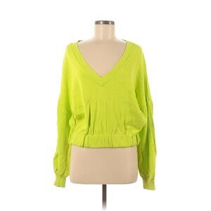 ABOUND Women Sweater Neon Green Size Medium Ribbed Knit Cropped V-neck NEW